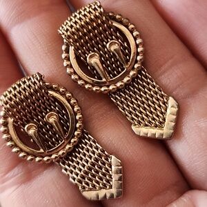 VTG Gold Mesh Buckle Screw-Back Earrings